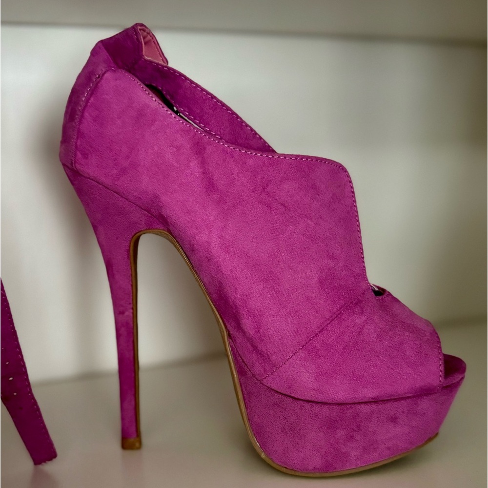 Pink Faux Sued Heels